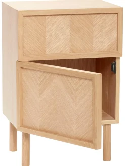 Comodino In Legno Di Quercia Con Motivo Spina Di Pesce Herringbone