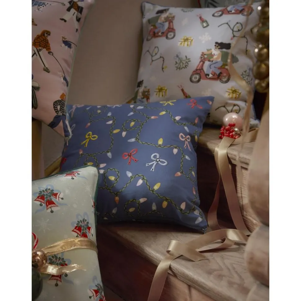 Copricuscino Con Stampa E Ricamo Natalizio Ribbons