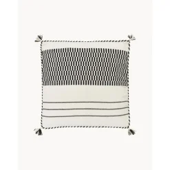 Copricuscino In Cotone Con Struttura Intrecciata A Mano E Nappe Okiro