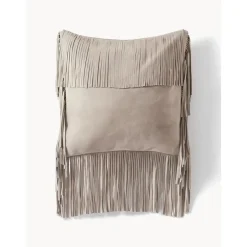 Copricuscino In Pelle Con Frange Amaia