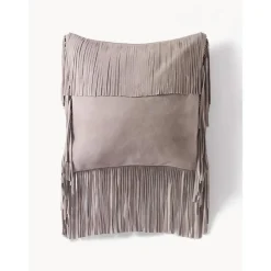Copricuscino In Pelle Con Frange Amaia