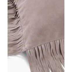 Copricuscino In Pelle Con Frange Amaia