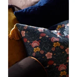 Copricuscino In Velluto Con Motivo Floreale E Nappe Pari