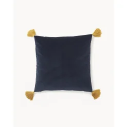 Copricuscino In Velluto Con Motivo Floreale E Nappe Pari