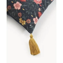 Copricuscino In Velluto Con Motivo Floreale E Nappe Pari