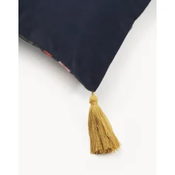 Copricuscino In Velluto Con Motivo Floreale E Nappe Pari