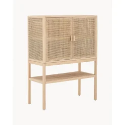 Credenza Alta In Legno Di Pino/Rattan Sanna