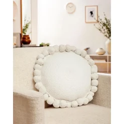Cuscino Arredo Imbottito Bianco Con Pompon Deva