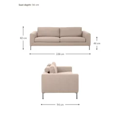 Divano 3 Posti Con Piedini In Metallo Cucita