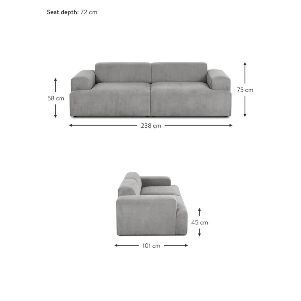 Divano 3 Posti In Velluto A Coste Melva