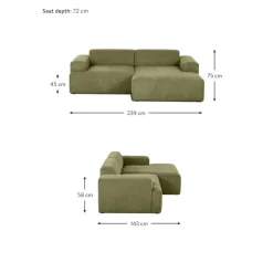 Divano Angolare 3 Posti In Velluto A Coste Melva