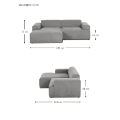 Divano Angolare 3 Posti In Velluto A Coste Melva