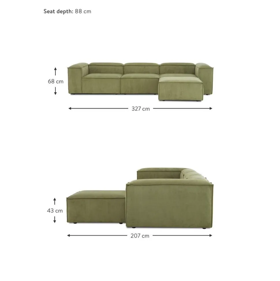 Divano Componibile 4 Posti In Velluto A Coste Con Poggiapiedi Lennon