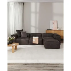 Divano Componibile 4 Posti In Pelle Riciclata Con Poggiapiedi Lennon