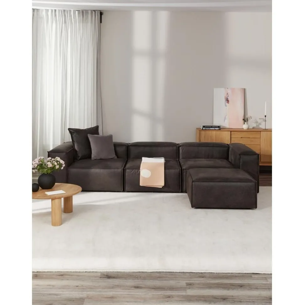 Divano Componibile 4 Posti In Pelle Riciclata Con Poggiapiedi Lennon