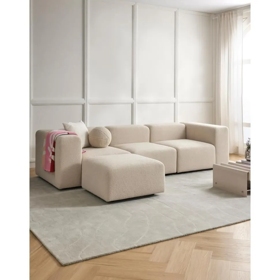Divano Componibile 4 Posti In Boucle Con Poggiapiedi Lena