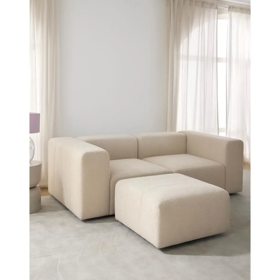 Divano Componibile 3 Posti In Boucle Con Poggiapiedi Lena
