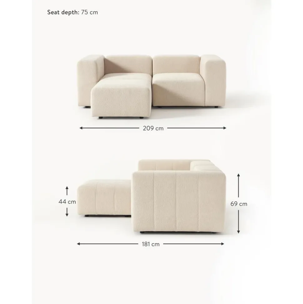 Divano Componibile 3 Posti In Boucle Con Poggiapiedi Lena