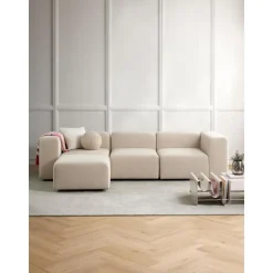 Divano Componibile 4 Posti In Boucle Con Poggiapiedi Lena