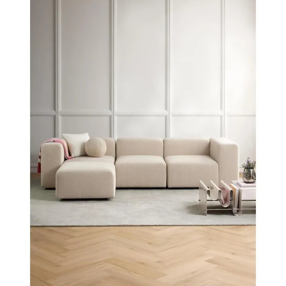 Divano Componibile 4 Posti In Boucle Con Poggiapiedi Lena