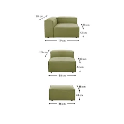 Divano Componibile 4 Posti In Velluto A Coste Con Poggiapiedi Lennon