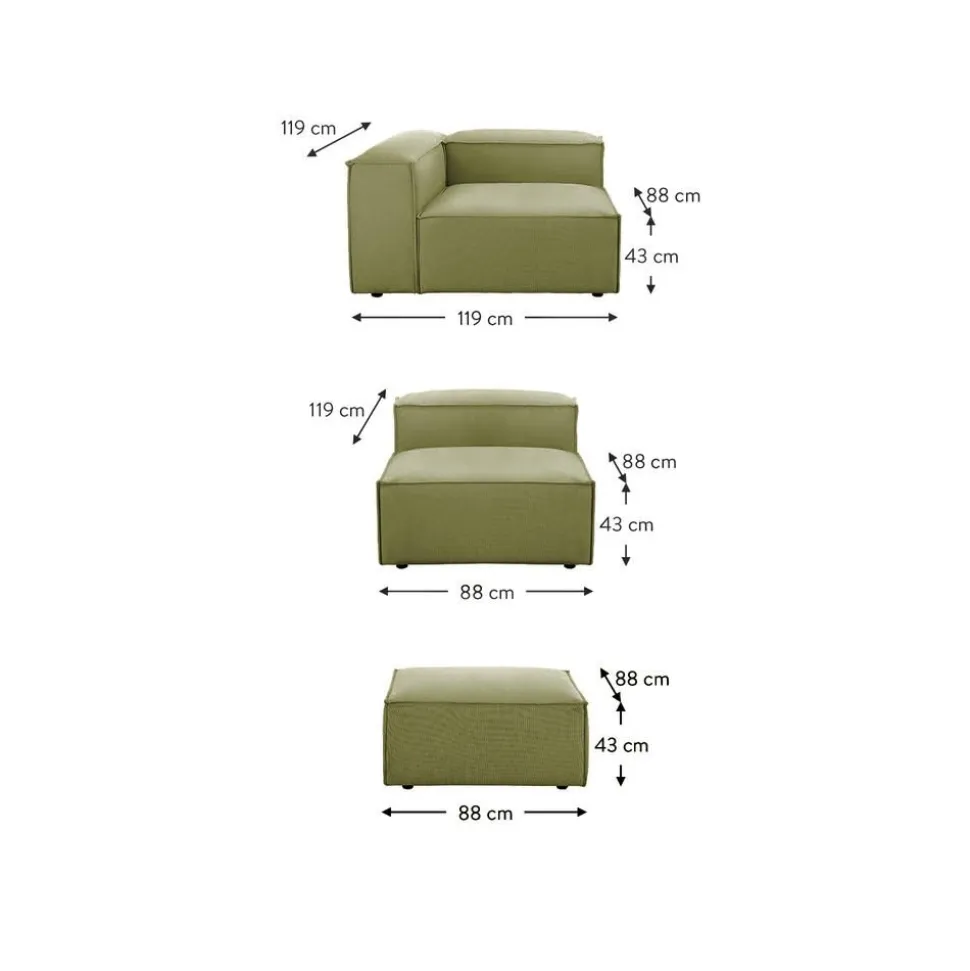 Divano Componibile 4 Posti In Velluto A Coste Con Poggiapiedi Lennon