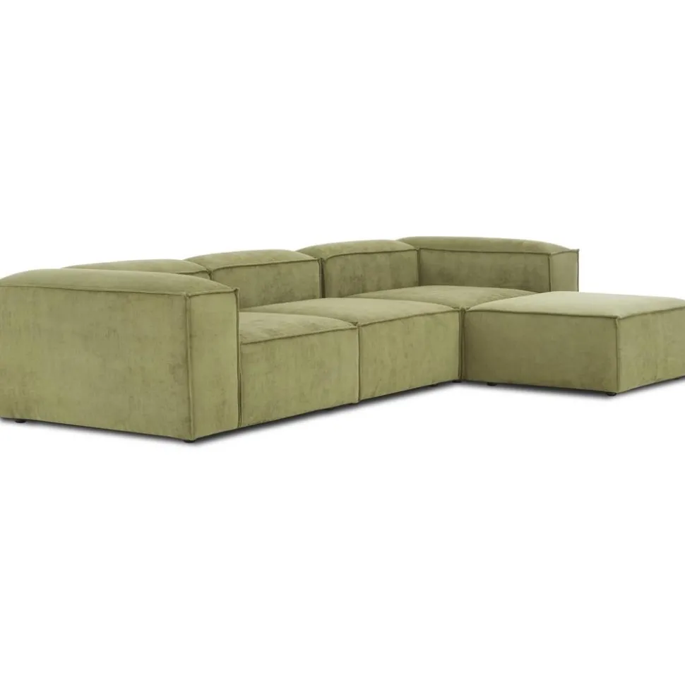 Divano Componibile 4 Posti In Velluto A Coste Con Poggiapiedi Lennon