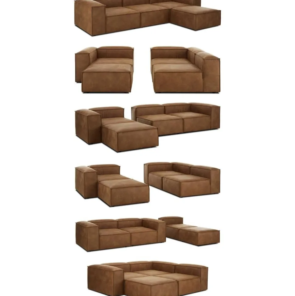 Divano Componibile 4 Posti In Pelle Riciclata Con Poggiapiedi Lennon