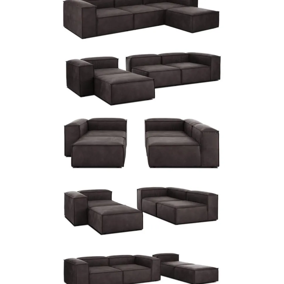 Divano Componibile 4 Posti In Pelle Riciclata Con Poggiapiedi Lennon