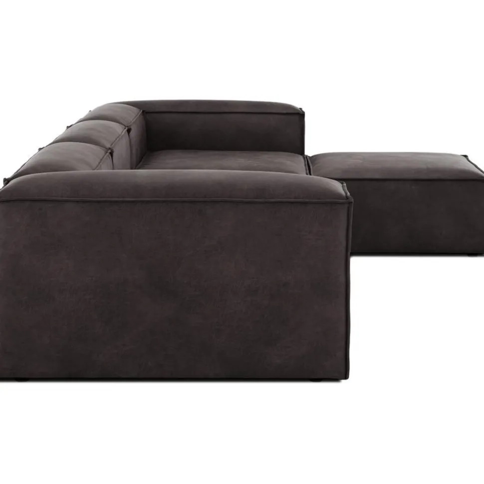 Divano Componibile 4 Posti In Pelle Riciclata Con Poggiapiedi Lennon