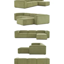 Divano Componibile 4 Posti In Velluto A Coste Con Poggiapiedi Lennon