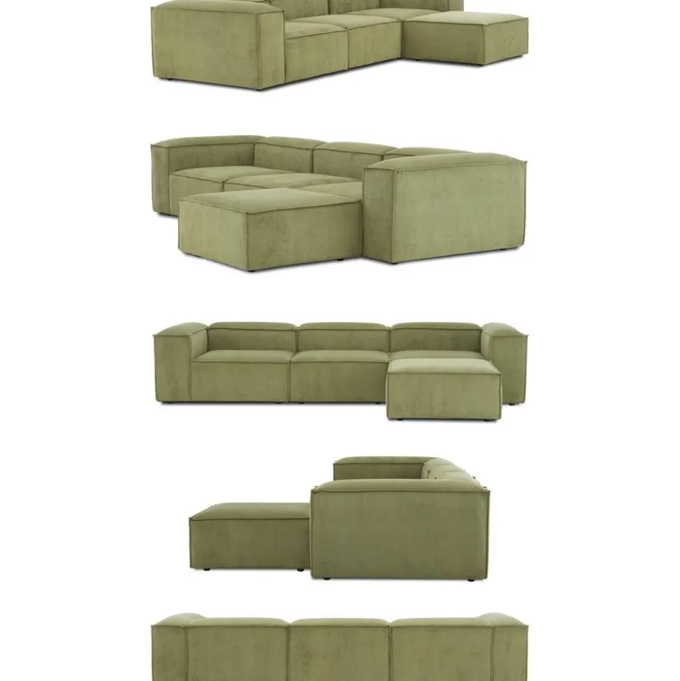 Divano Componibile 4 Posti In Velluto A Coste Con Poggiapiedi Lennon