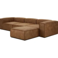 Divano Componibile 4 Posti In Pelle Riciclata Con Poggiapiedi Lennon