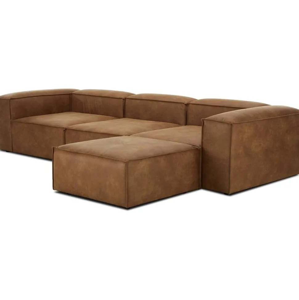Divano Componibile 4 Posti In Pelle Riciclata Con Poggiapiedi Lennon