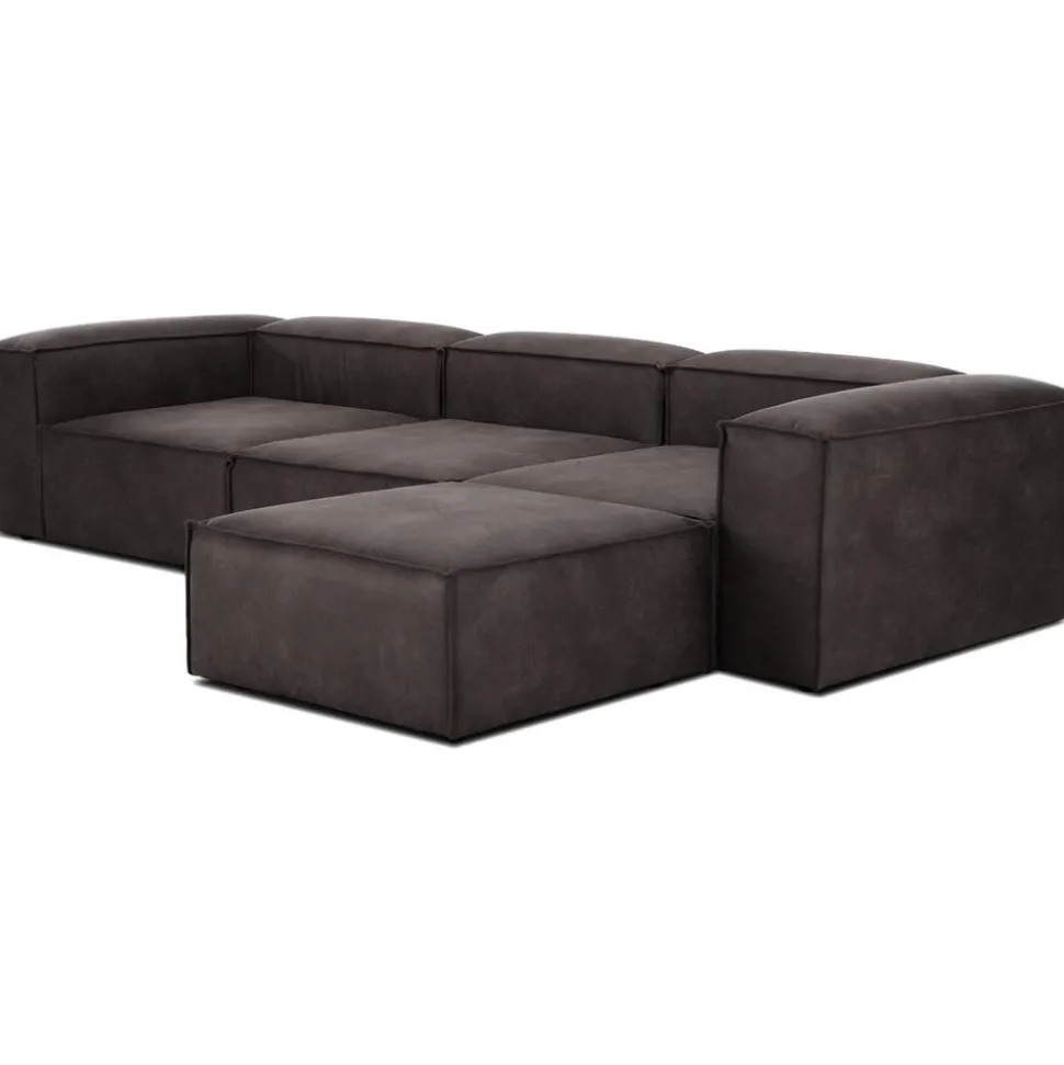 Divano Componibile 4 Posti In Pelle Riciclata Con Poggiapiedi Lennon