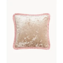 Federa Arredo In Velluto Beige Con Frange Cyrus