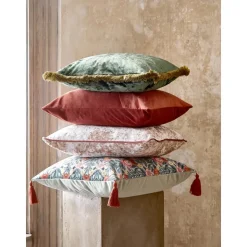 Federa Arredo In Velluto Verde Scuro Con Frange Cyrus