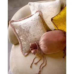 Federa Arredo In Velluto Beige Con Frange Cyrus