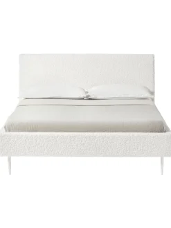 Letto Imbottito In Tessuto Teddy Bianco Layla