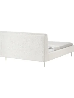 Letto Imbottito In Tessuto Teddy Bianco Layla