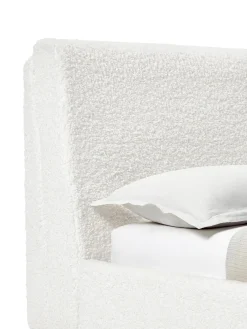 Letto Imbottito In Tessuto Teddy Bianco Layla