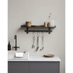 Mensola Da Parete In Metallo Nero Con 5 Ganci Tag