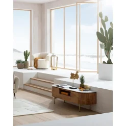 Mobile Tv Fatto A Mano In Legno Di Mango Con Piano In Marmo Grace