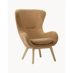 Poltrona In Teddy Con Gambe In Legno Wing