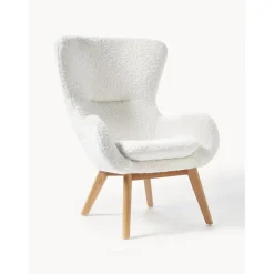 Poltrona In Teddy Con Gambe In Legno Wing