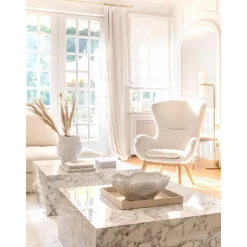 Poltrona In Teddy Con Gambe In Legno Wing