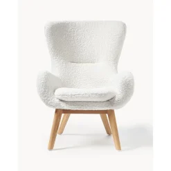 Poltrona In Teddy Con Gambe In Legno Wing