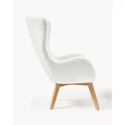 Poltrona In Teddy Con Gambe In Legno Wing