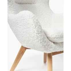Poltrona In Teddy Con Gambe In Legno Wing