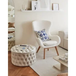 Poltrona In Teddy Con Gambe In Legno Wing